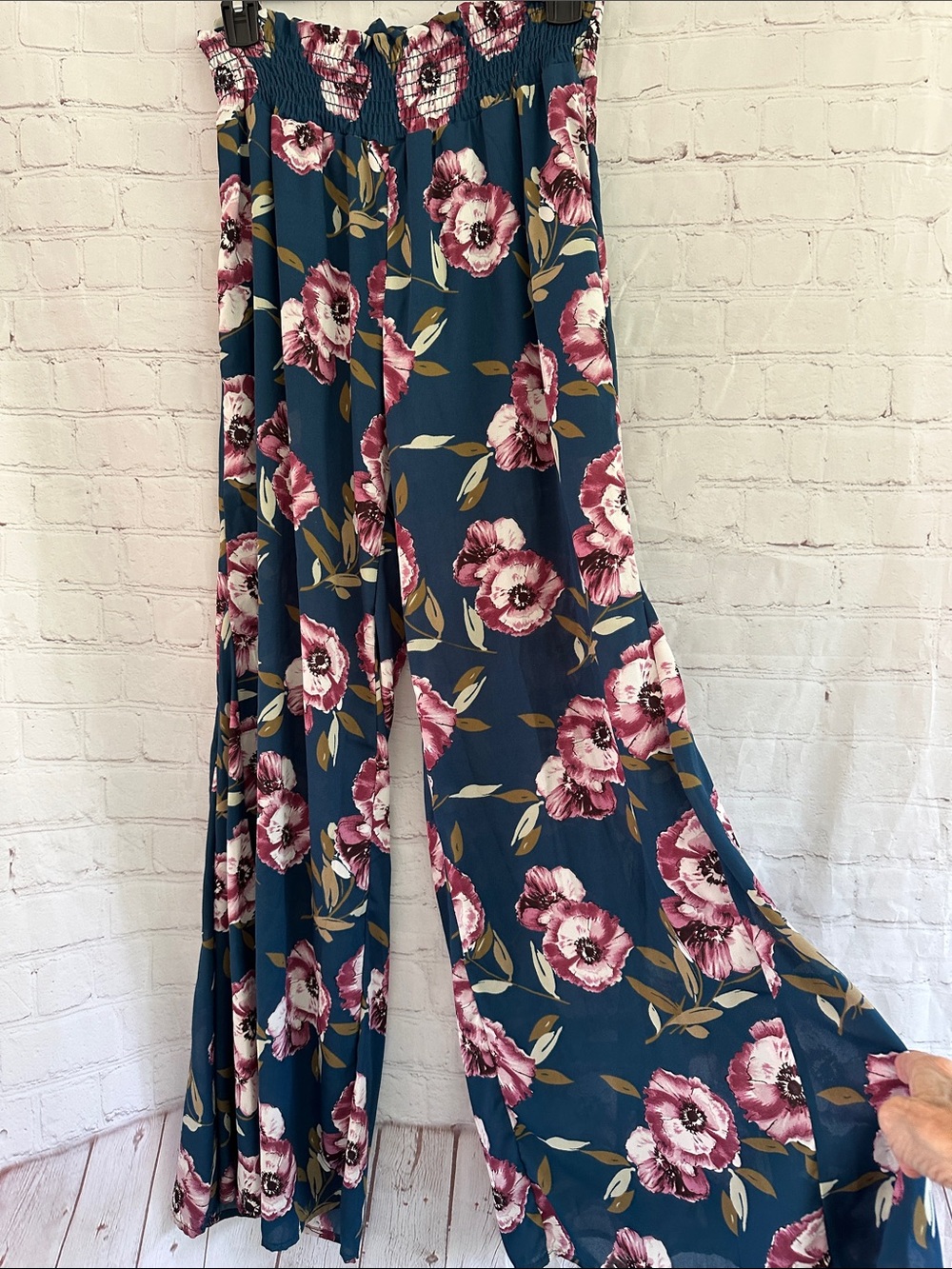 Altar’d State Floral Wide-Leg Pants - Teal with Pink Bloom-built-in undershorts